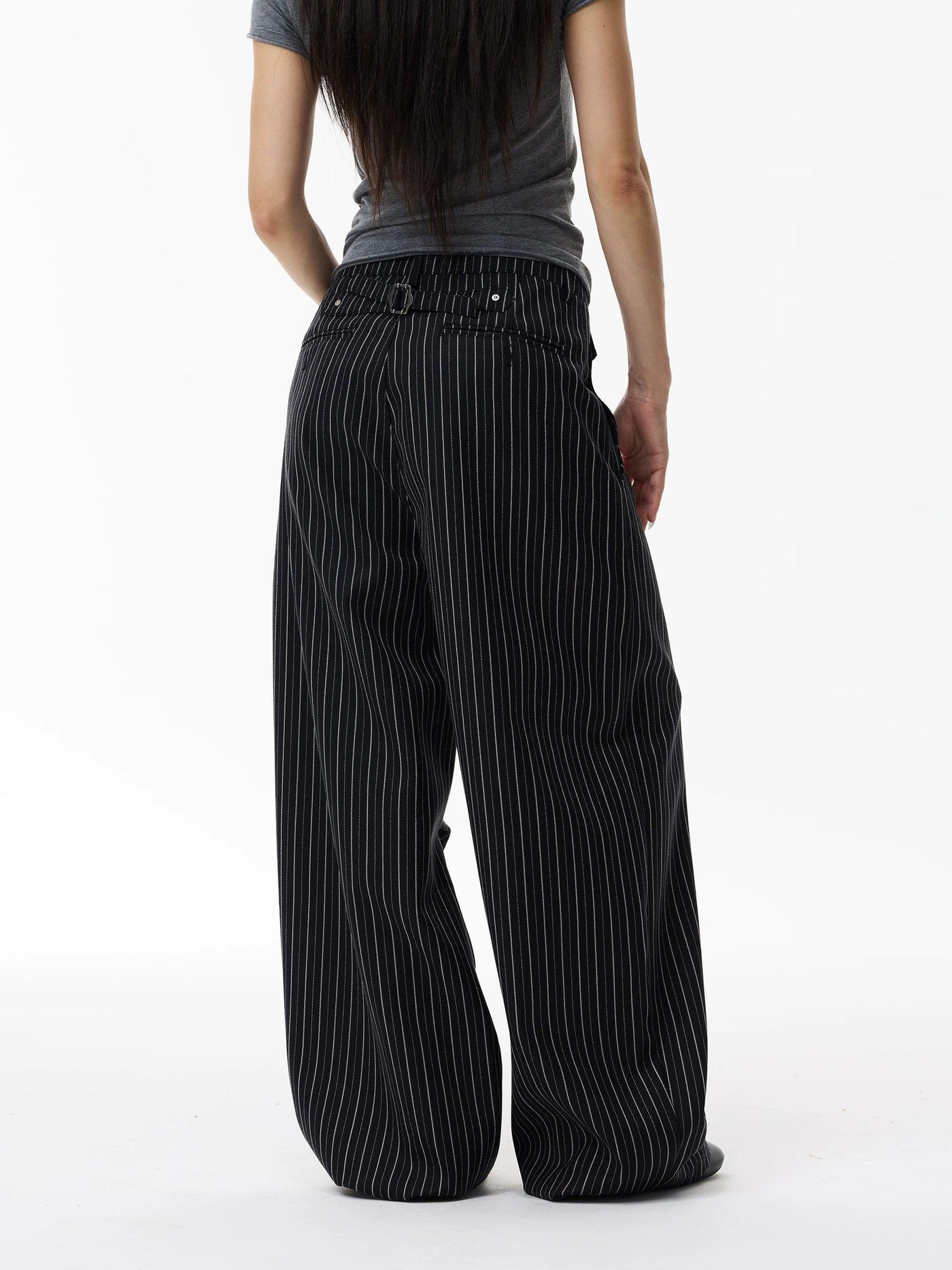 Striped Curved Wide Leg Trousers