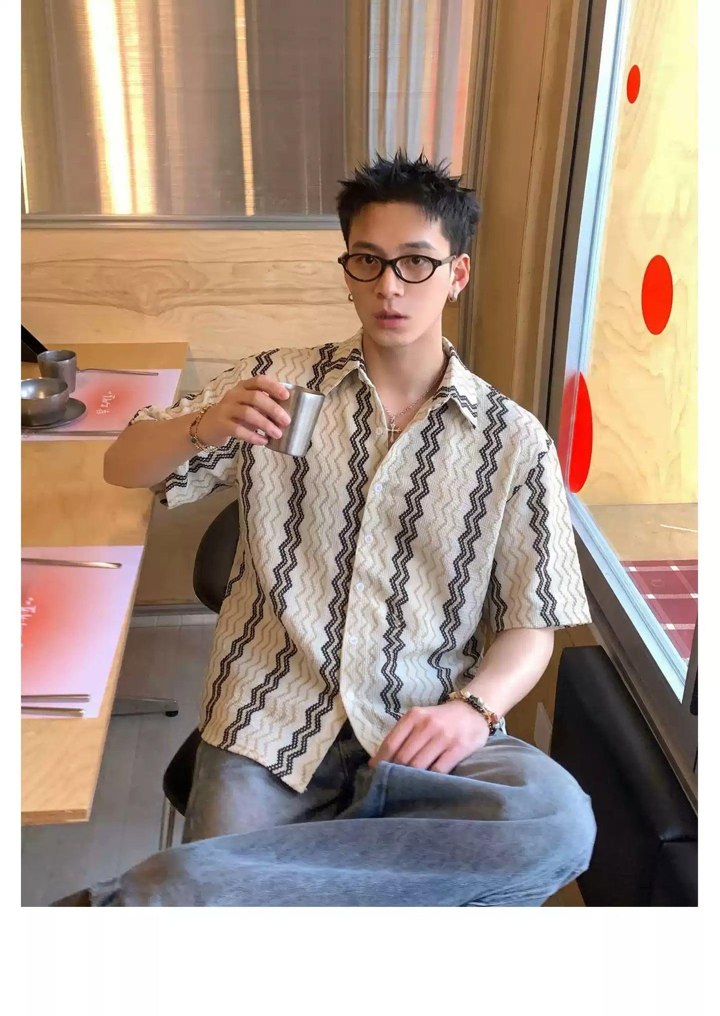 Zig-Zag Pattern Button-Down Shirt
