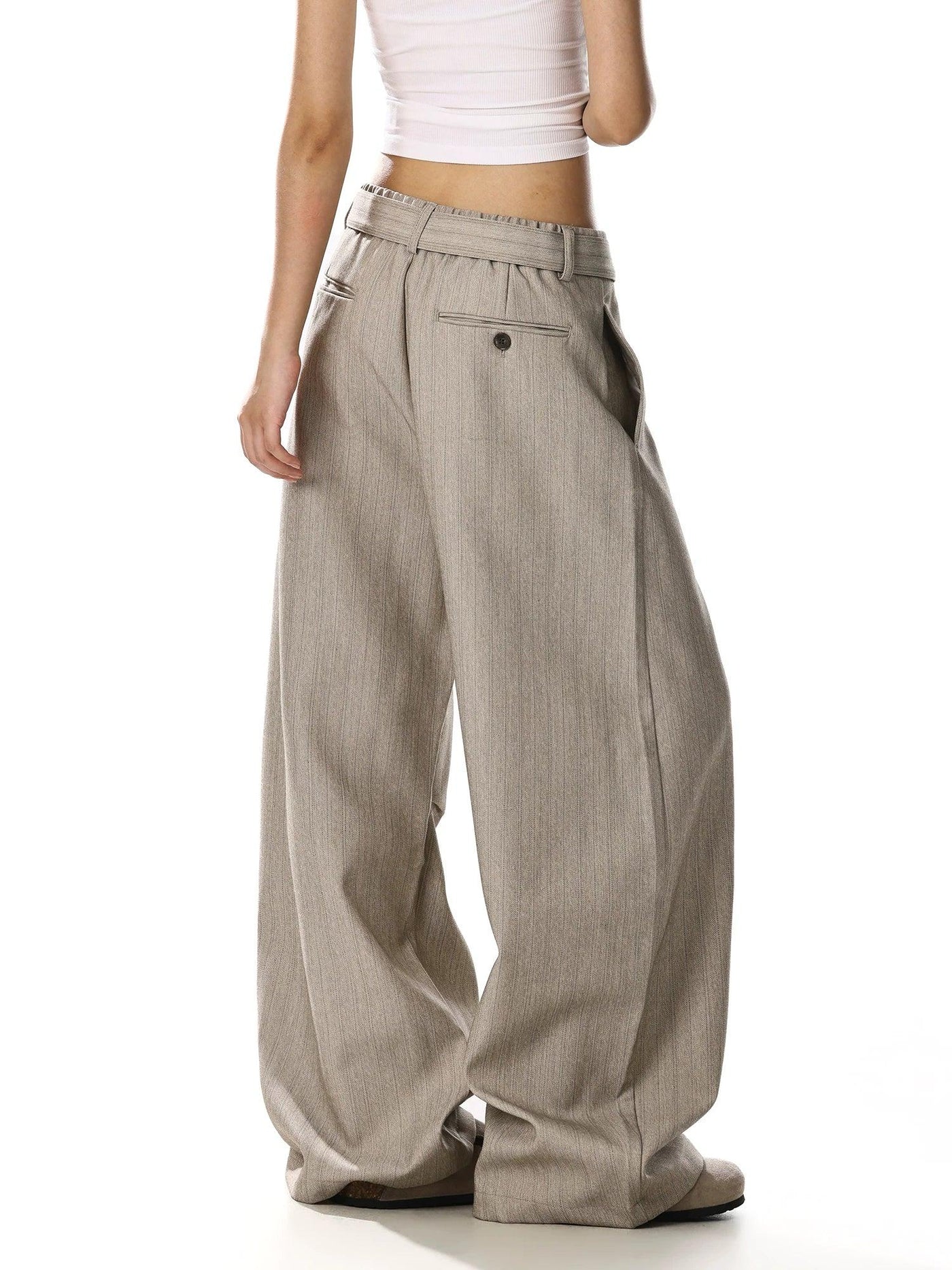 Belted Striped Curved Trousers