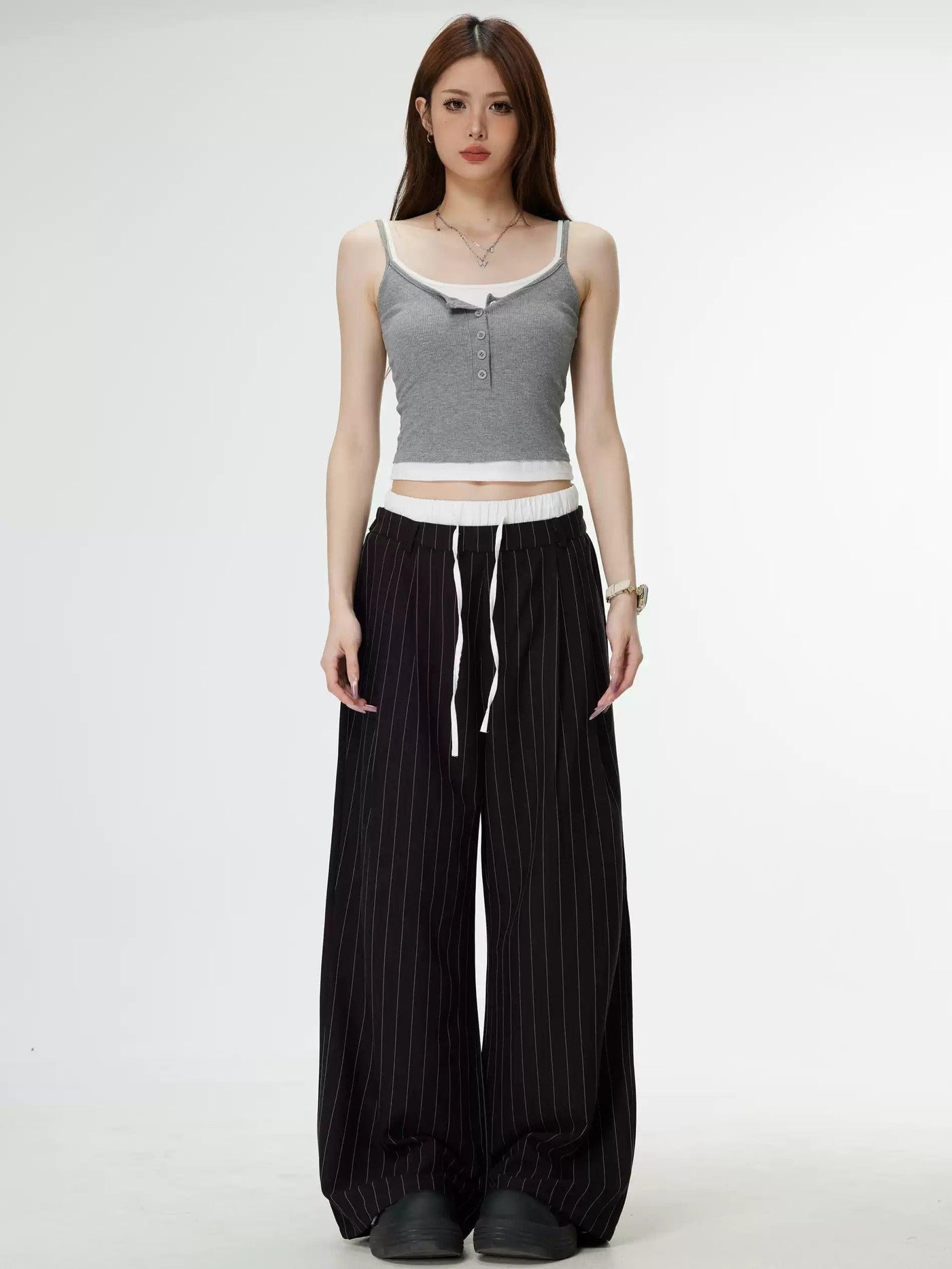 Drawstring Vertical Stripes Pants