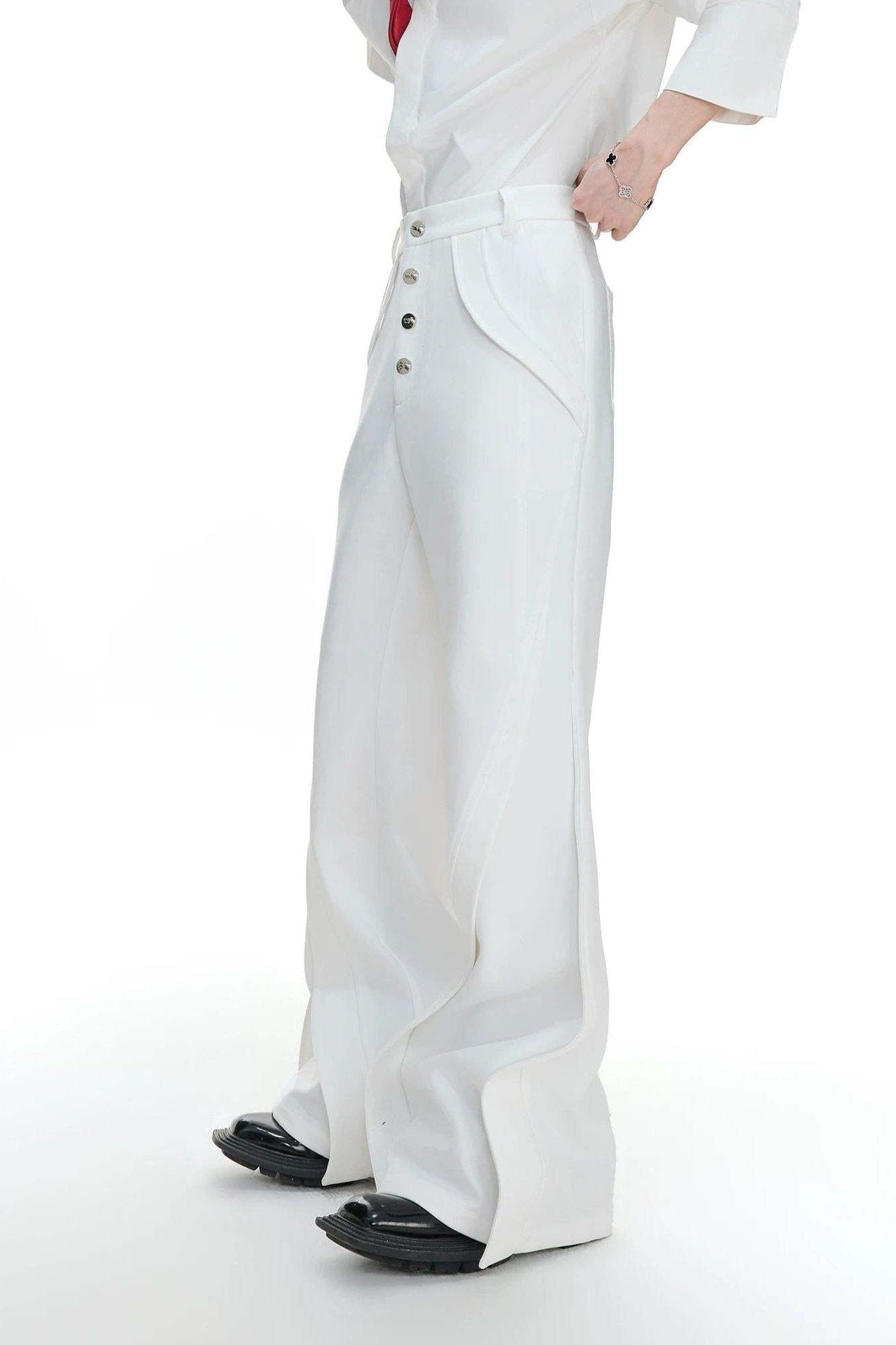 Decorated Buttons Structured Flare Pants