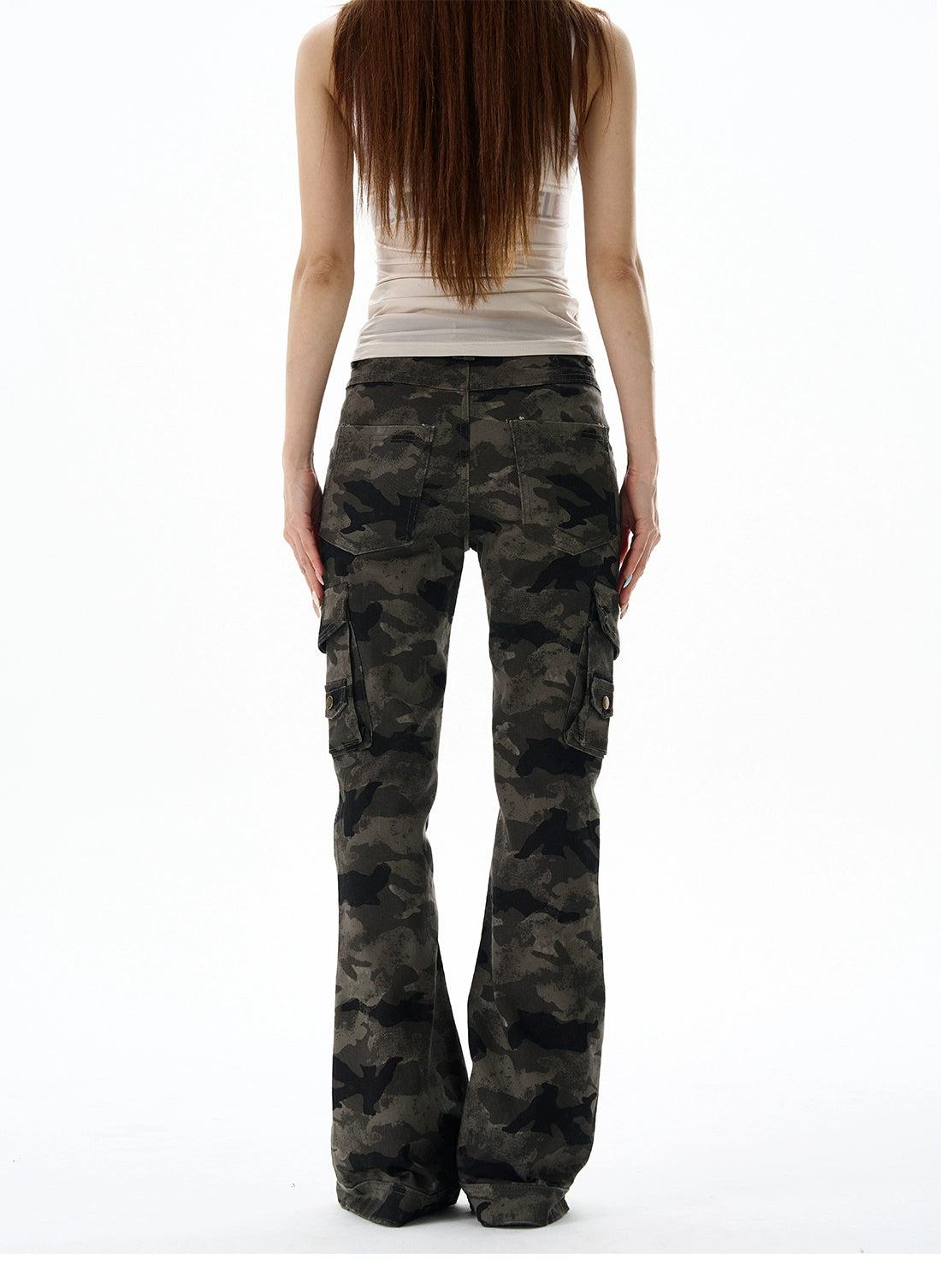 Camouflage Cargo Flared Jeans