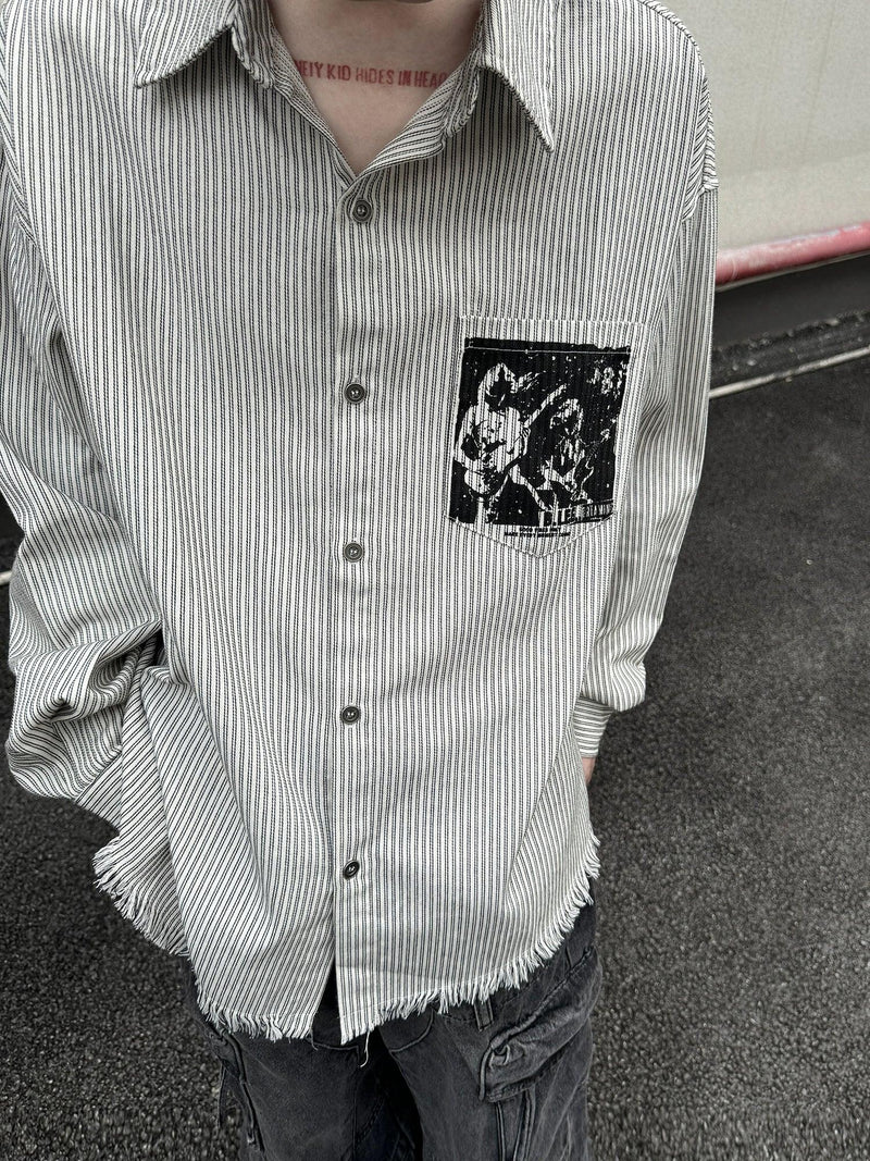 Chic Frayed & Striped L/S Shirt