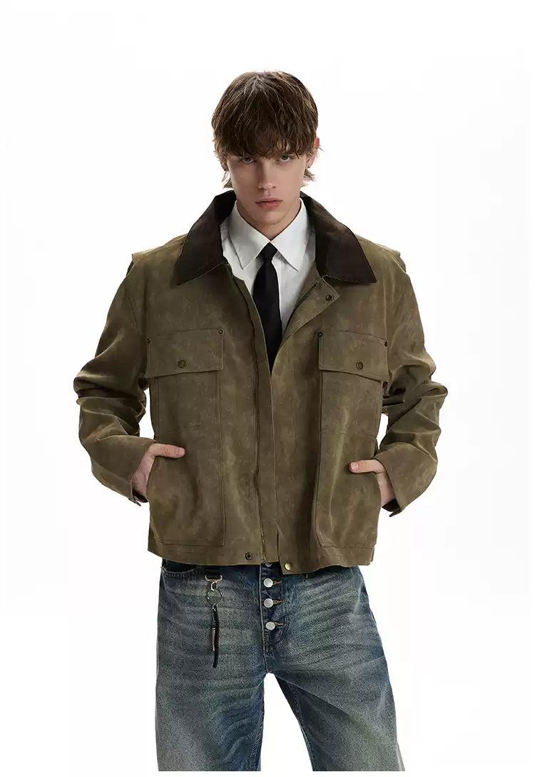 Flap Pockets Boxy Micro Suede Jacket