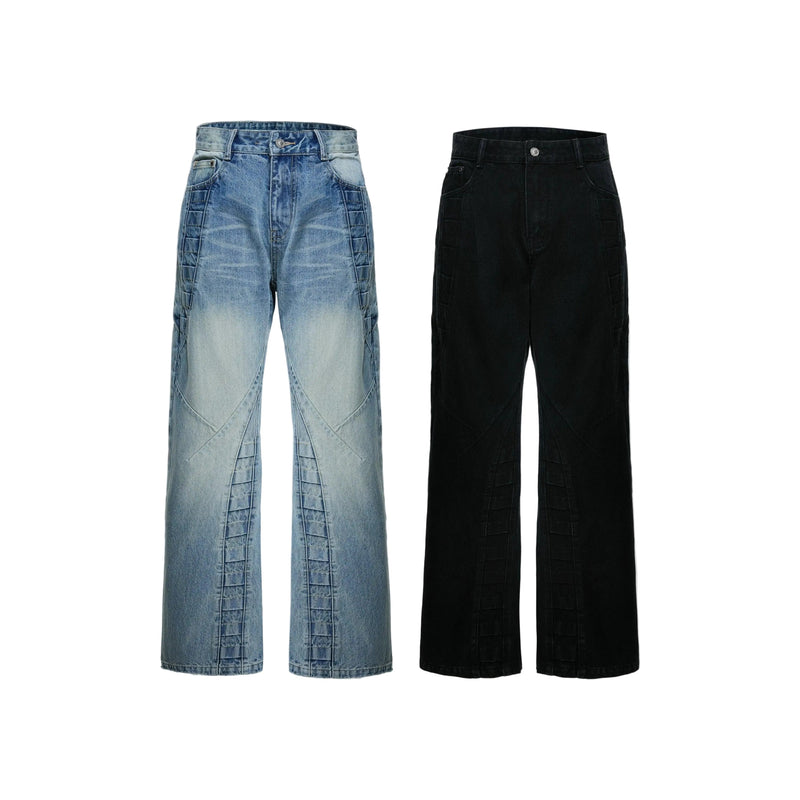 Structured Faded Folded Pleats Straight Jeans