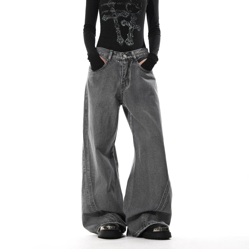 Structured Washed Wide Leg Jeans