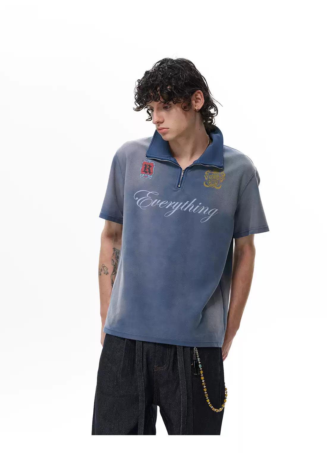Faded Washed Half-Zipped Polo