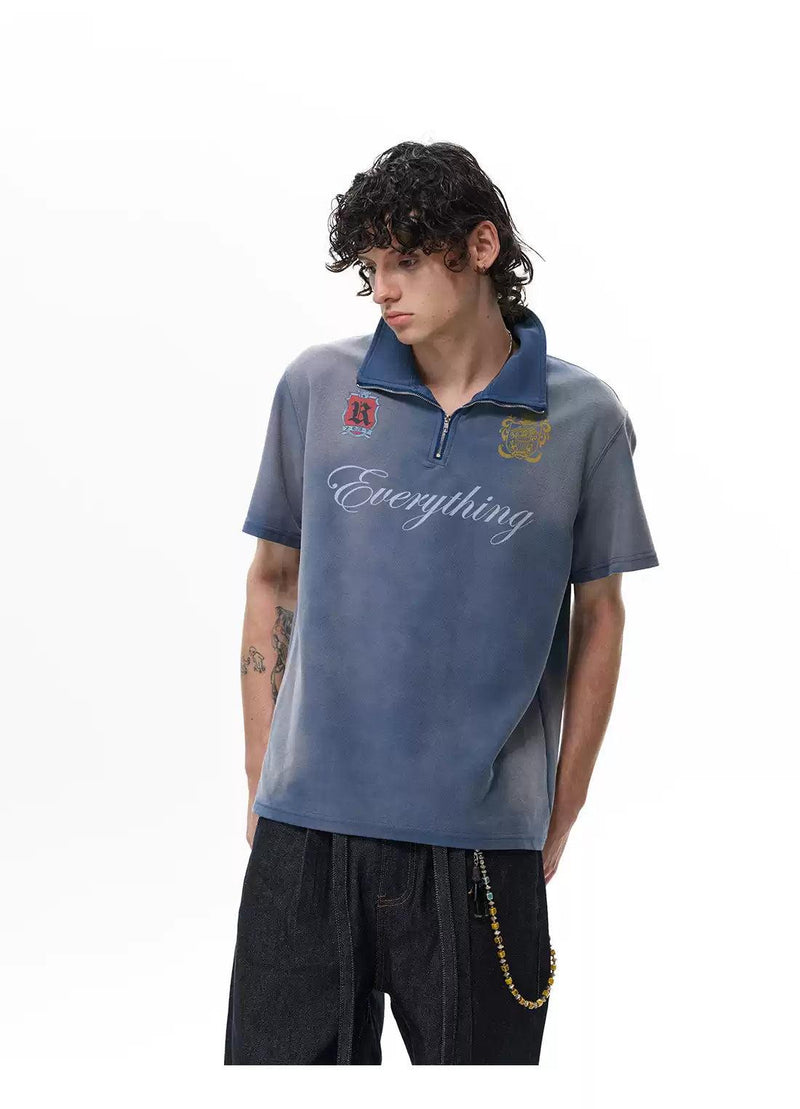 Faded Washed Half-Zipped Polo