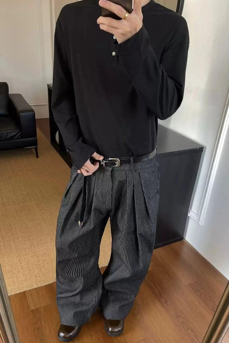 Pleated Striped Wide Leg Pants