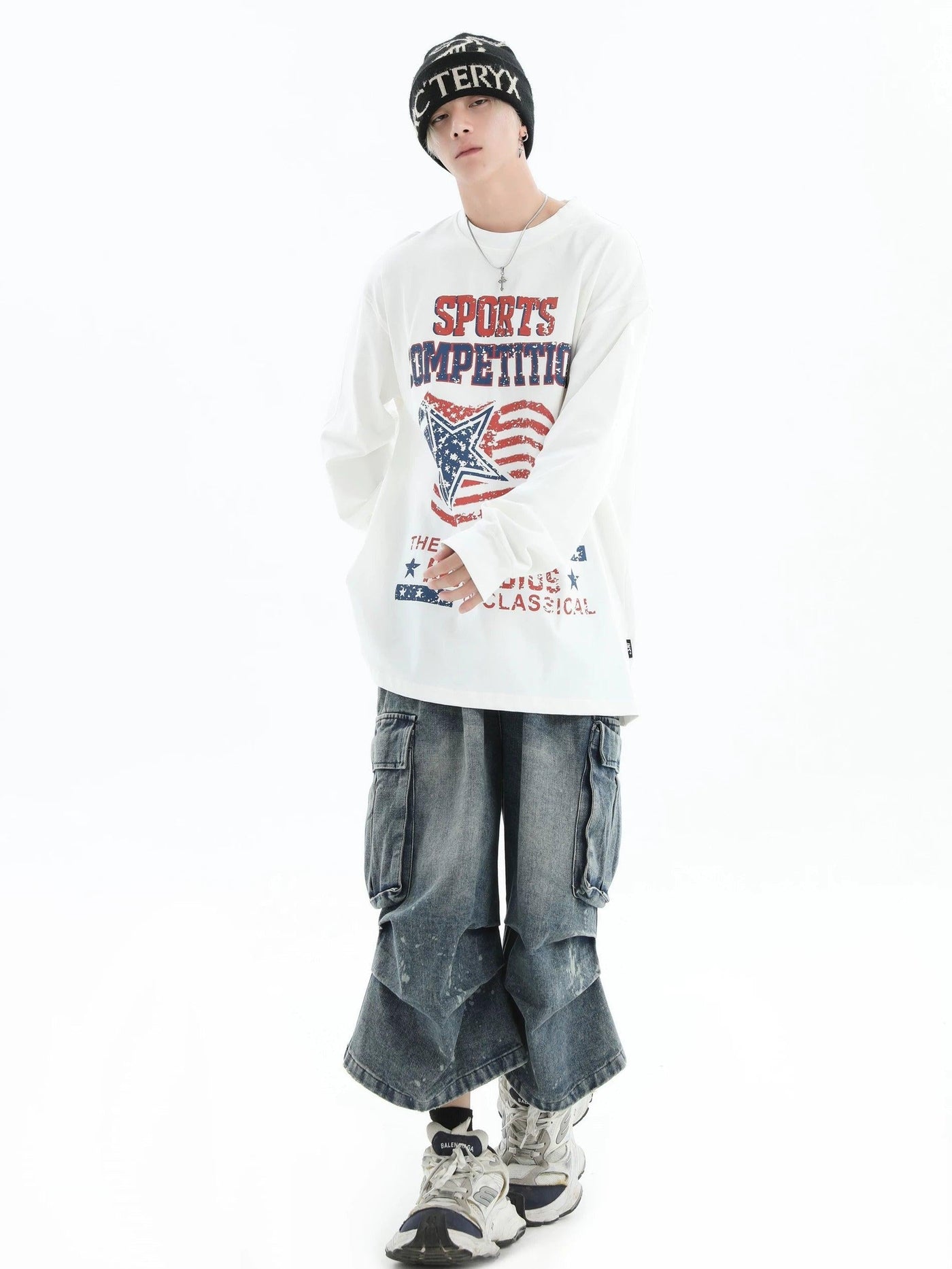 Faded Pleats Cargo Denim Shorts