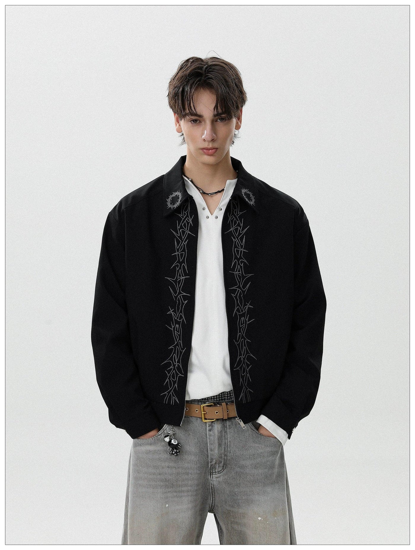 Embroidered Contrast Full-Zip Jacket