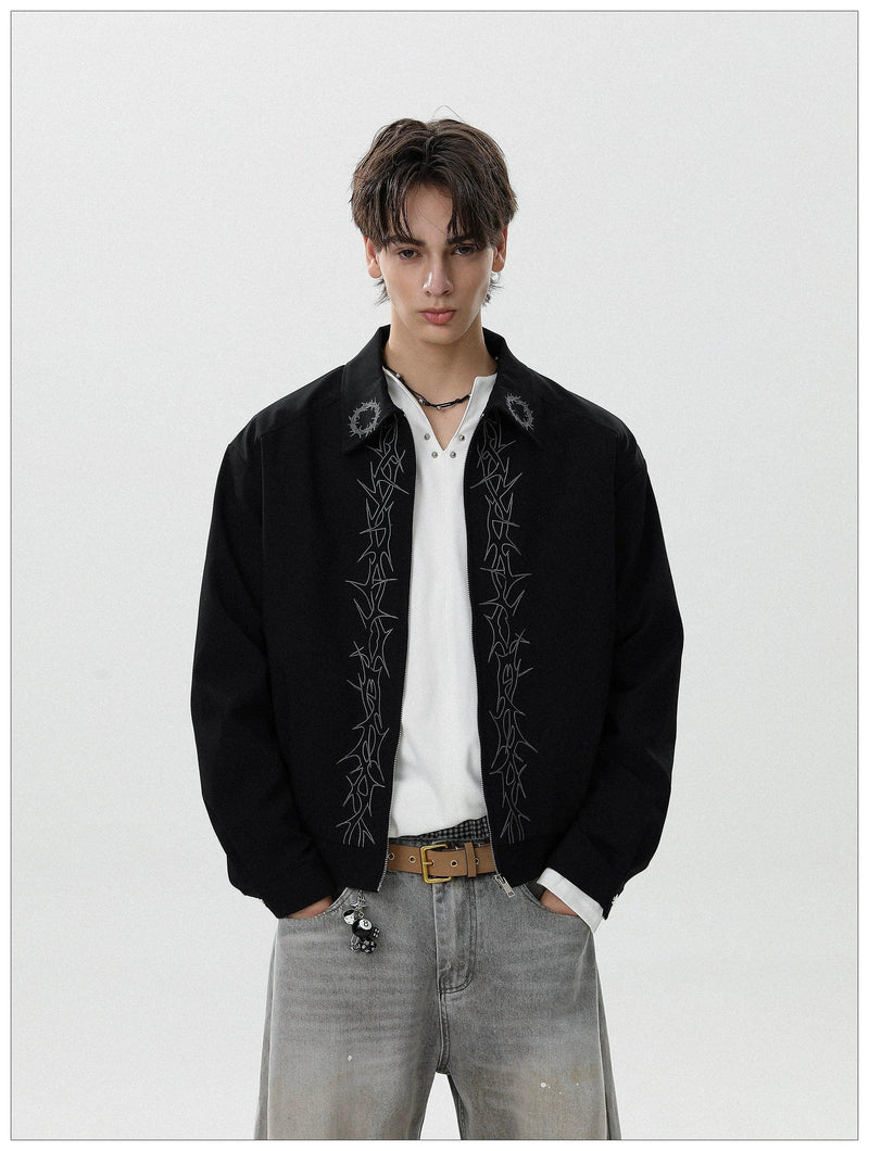 Embroidered Contrast Full-Zip Jacket