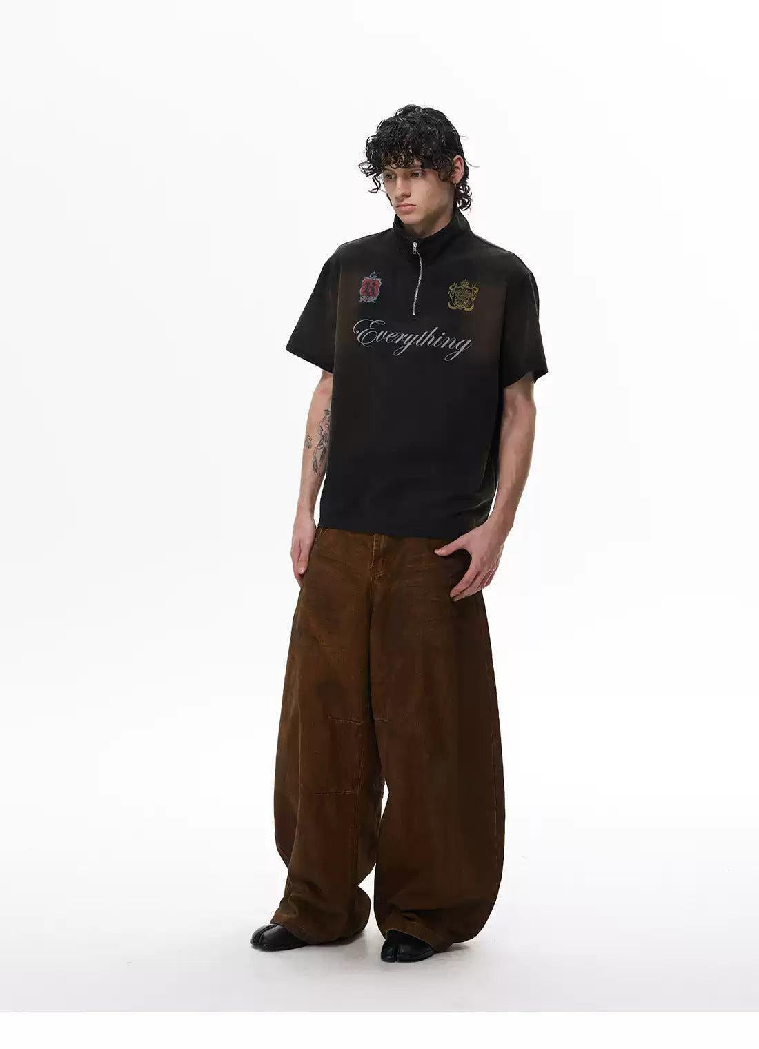 Faded Washed Half-Zipped Polo