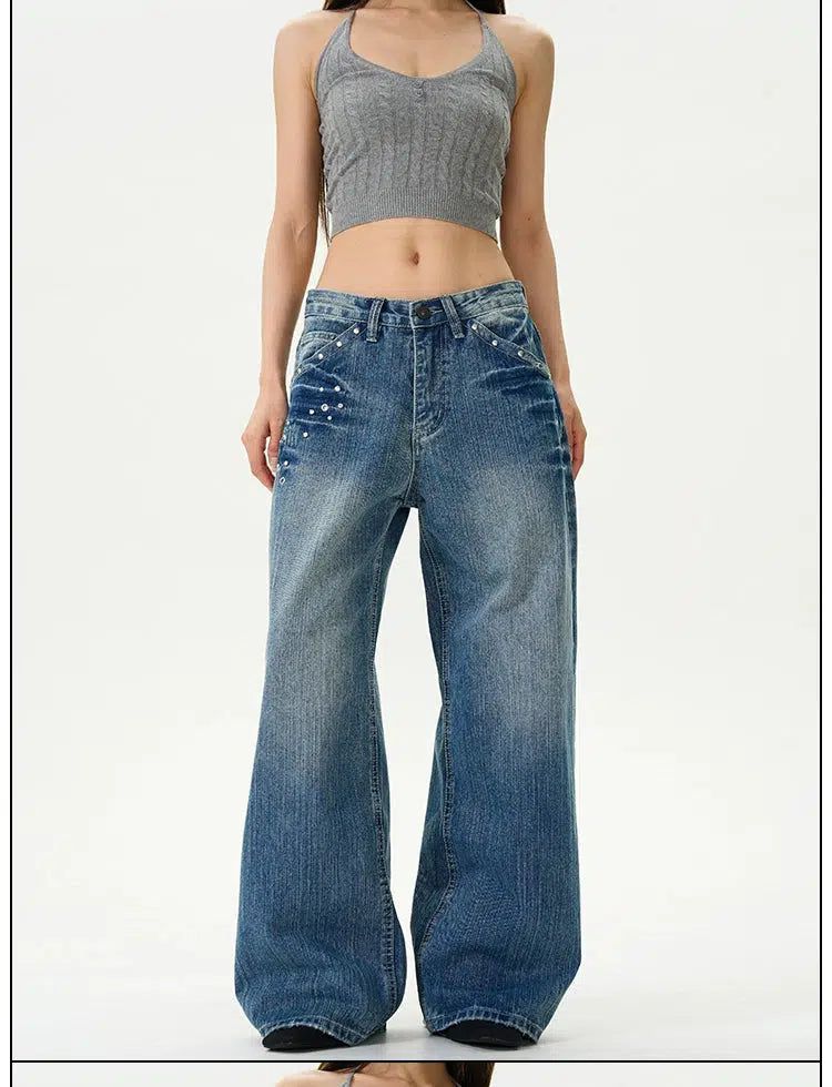 Diamond Detail Wide Jeans
