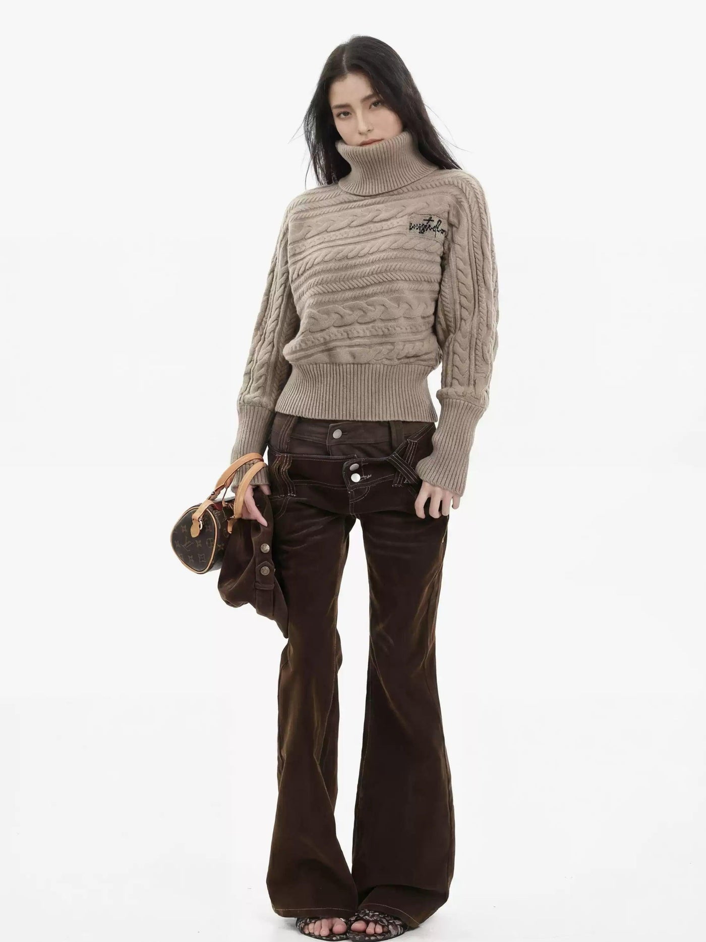 Detachable Funnel Neck Pattern Sweater