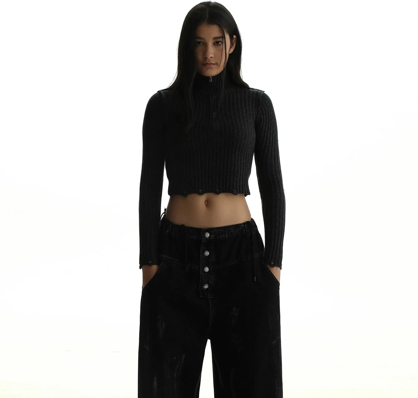 Casual Cropped Knitted Half-Zip