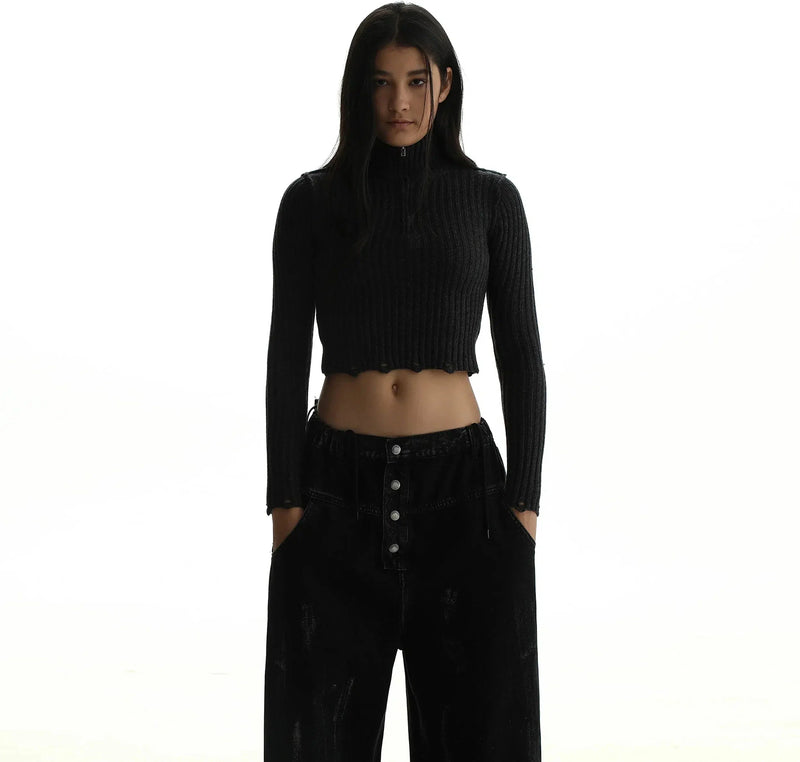 Casual Cropped Knitted Half-Zip