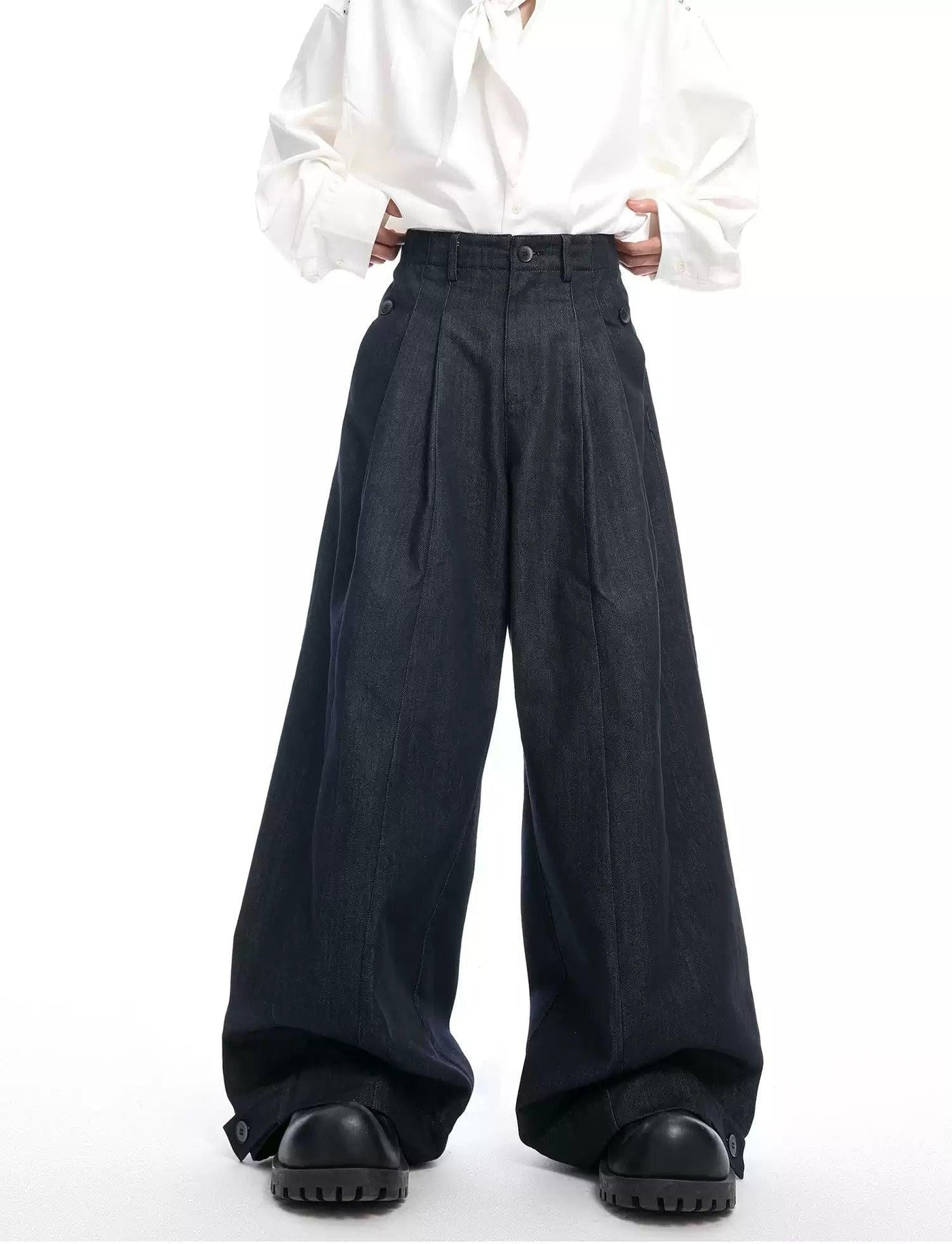 Pleated Button Cuff Wide Pants