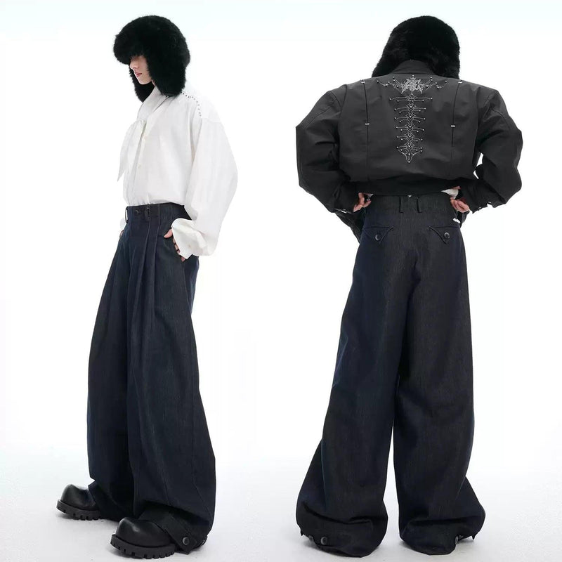 Pleated Button Cuff Wide Pants