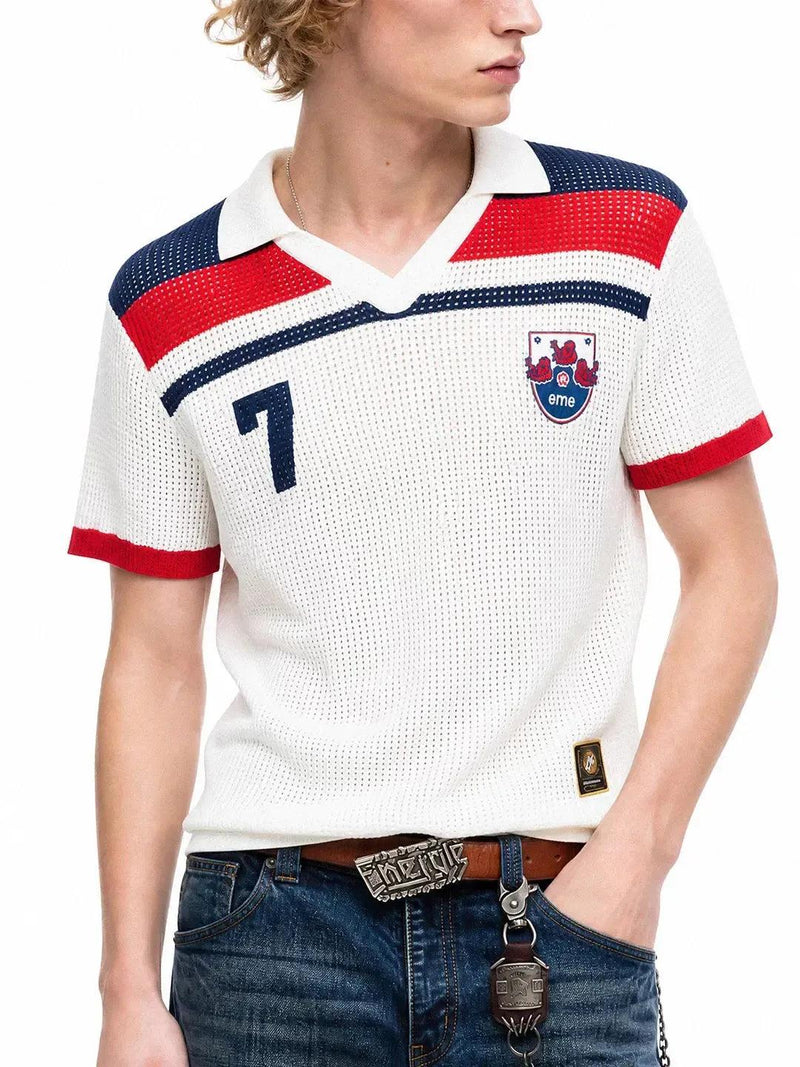 Contrast Hollow Mesh Soccer Polo