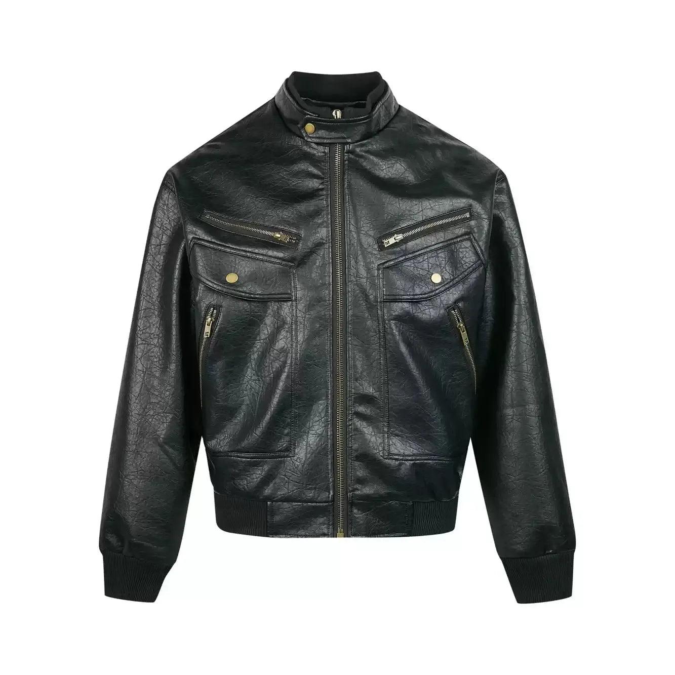 Multiple Zips Textured PU Leather Jacket