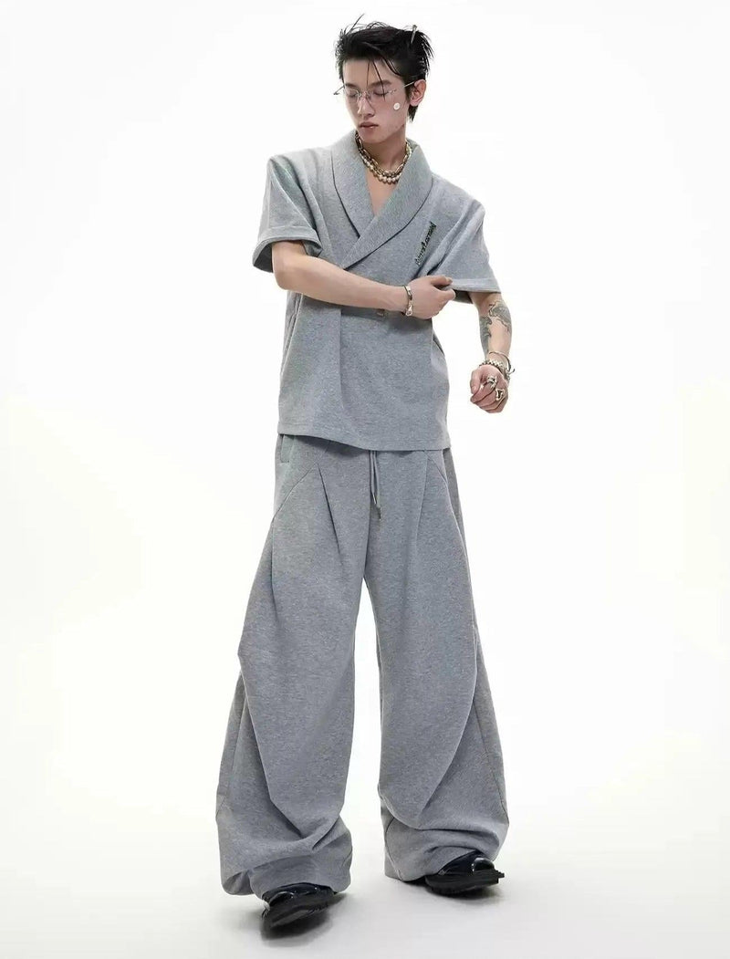 Metal Embellished Shoulder Pad T-Shirt & Pleated Sweatpants Set