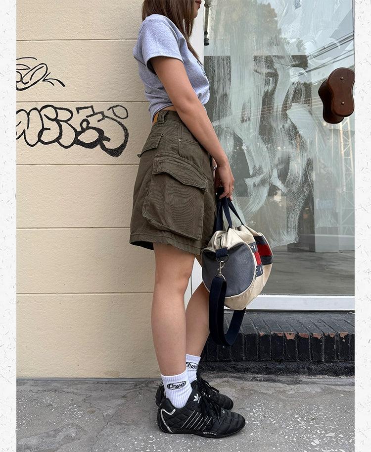 Multi-Pocket Cargo Denim Skirt