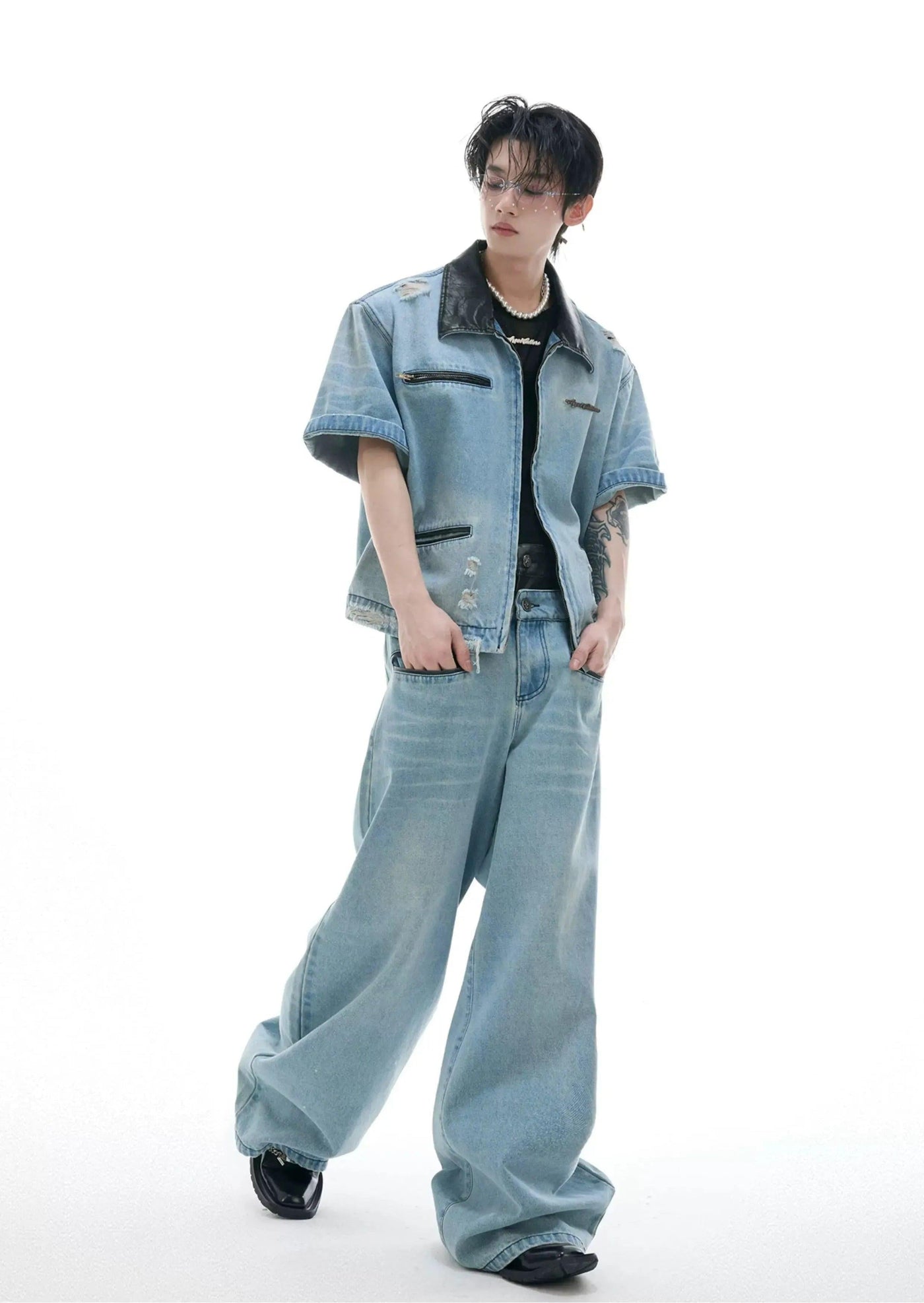 Distressed Fade Denim Shirt & Washed Jeans Set