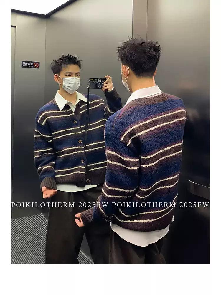 Striped Contrast Knit Cardigan