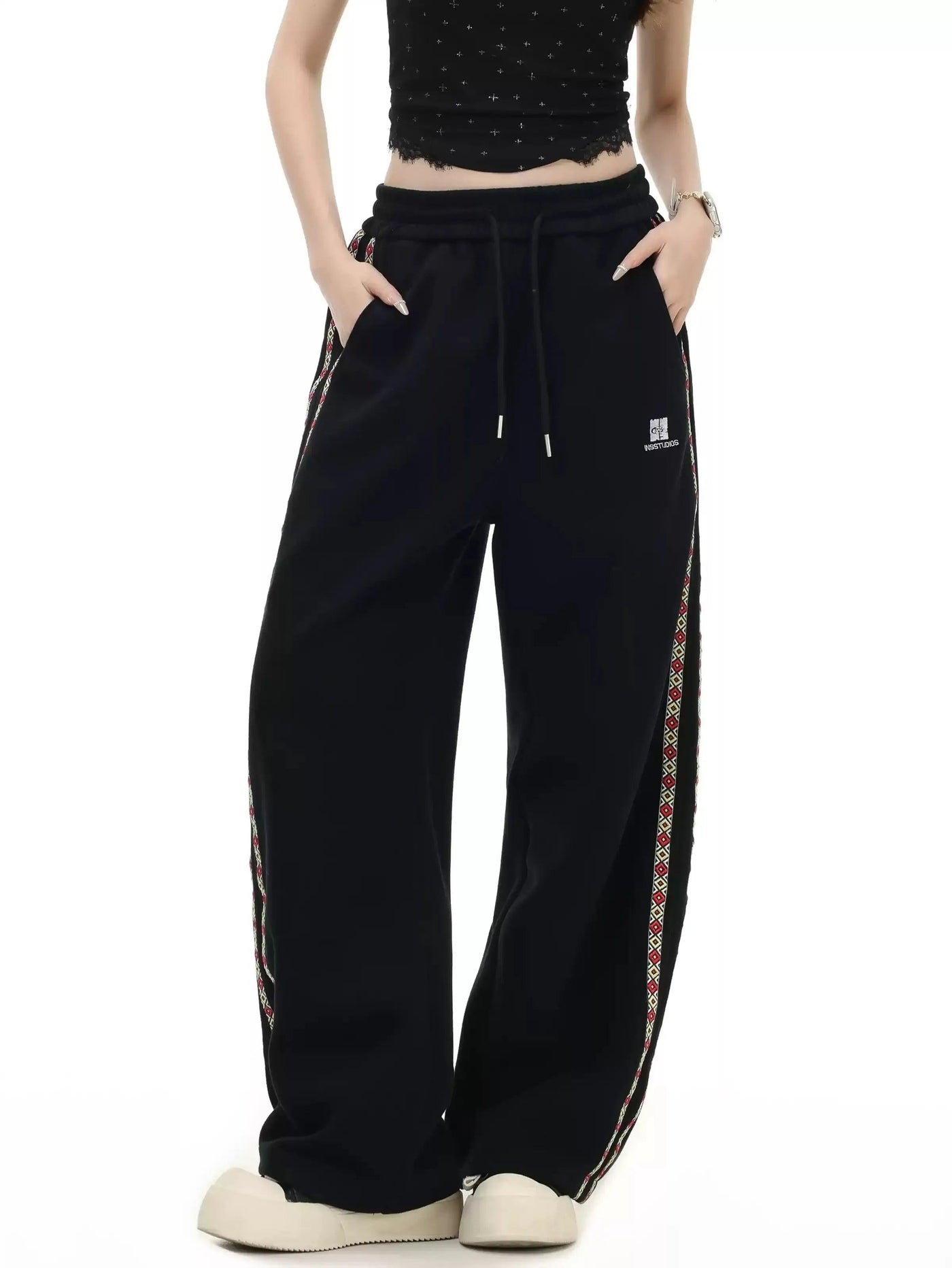 Patterned Side Textured Drawstring Sweatpants
