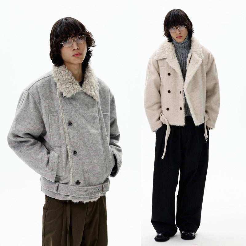Strapped Waist Textured Jacket
