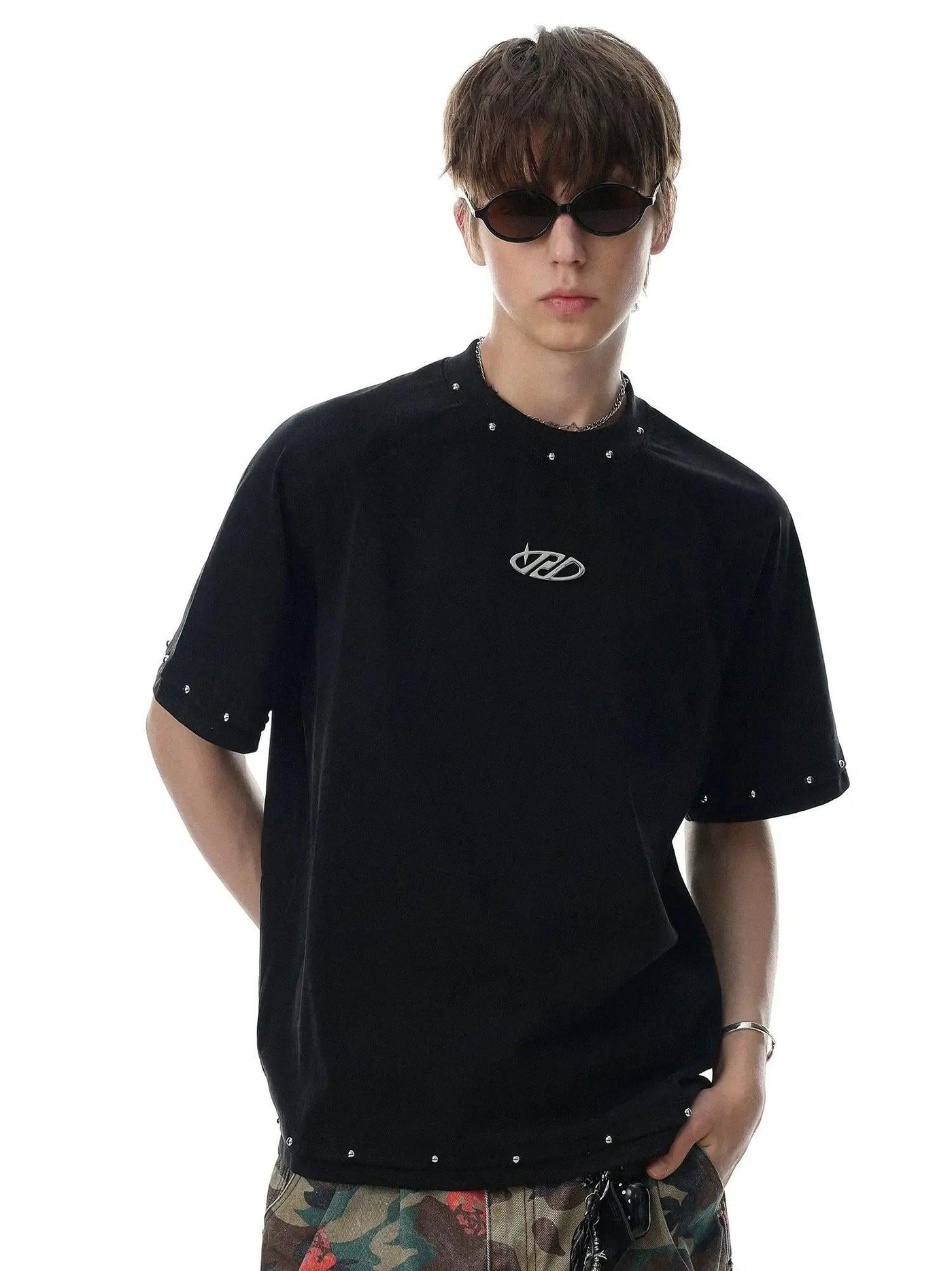 Distressed Rivet Layered T-Shirt