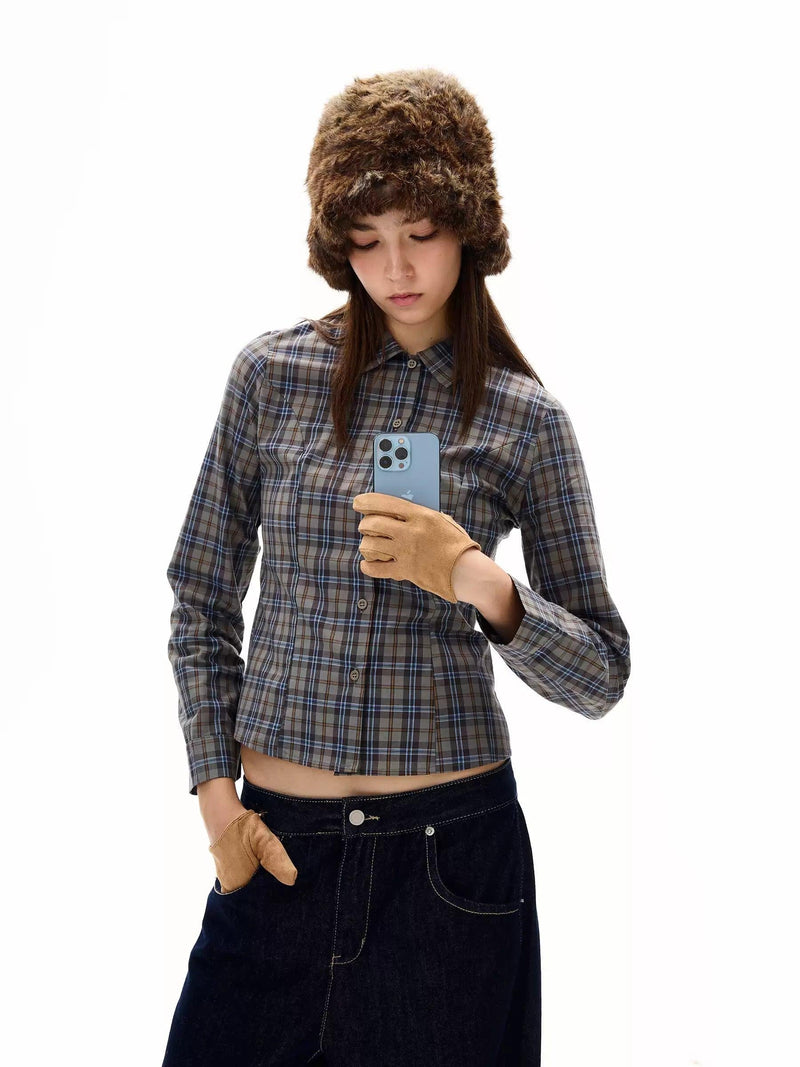Plaid Pattern Buttoned Short Blouse