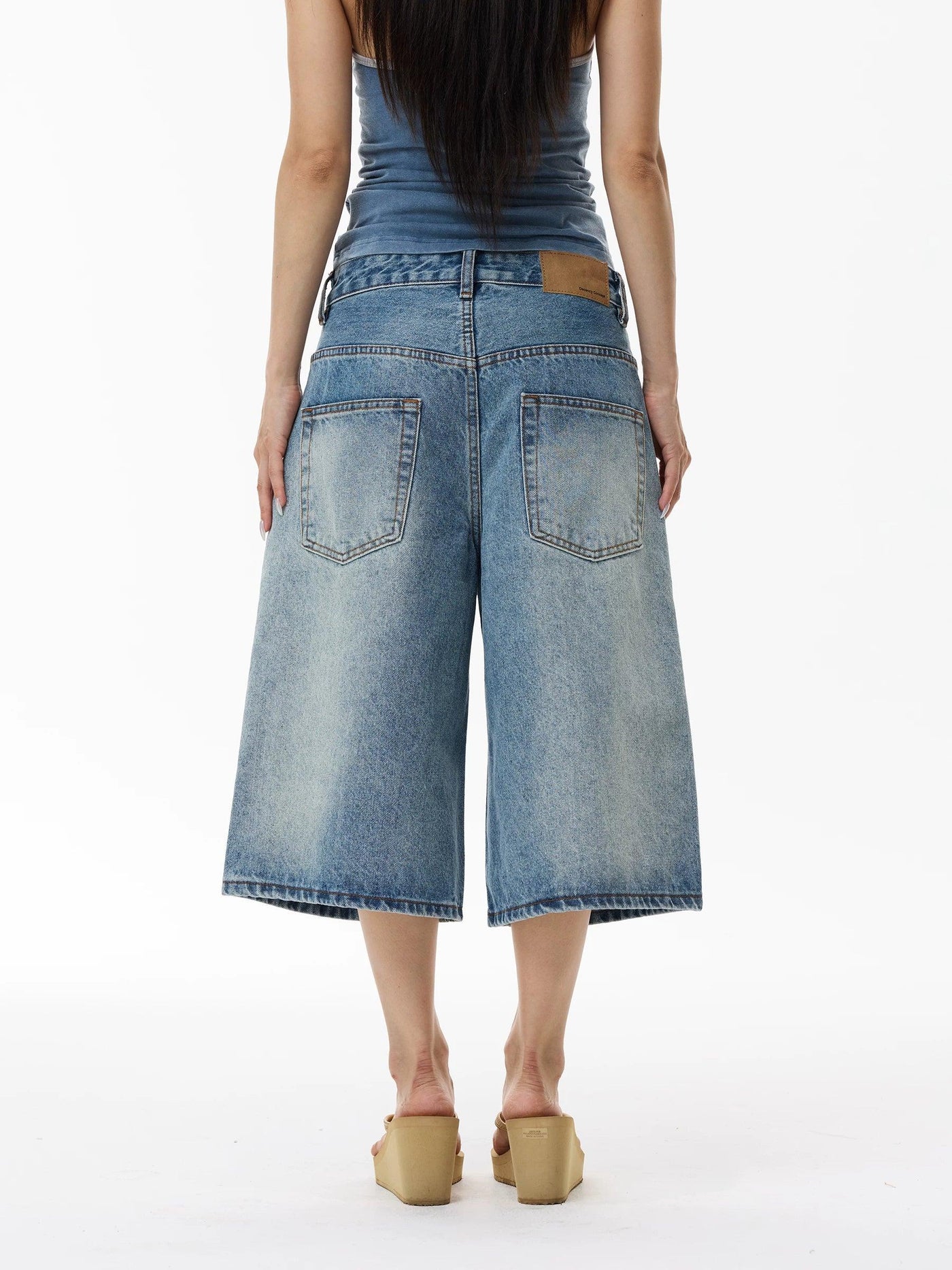 Washed Distressed Denim Shorts