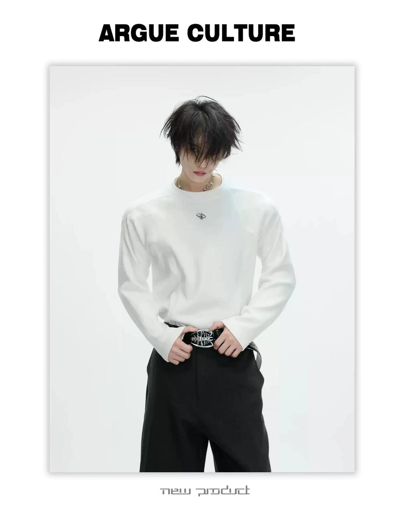 Textured Spliced Long Sleeve T-Shirt