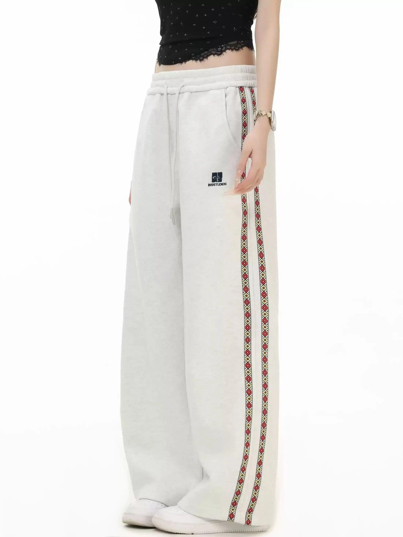 Patterned Side Textured Drawstring Sweatpants