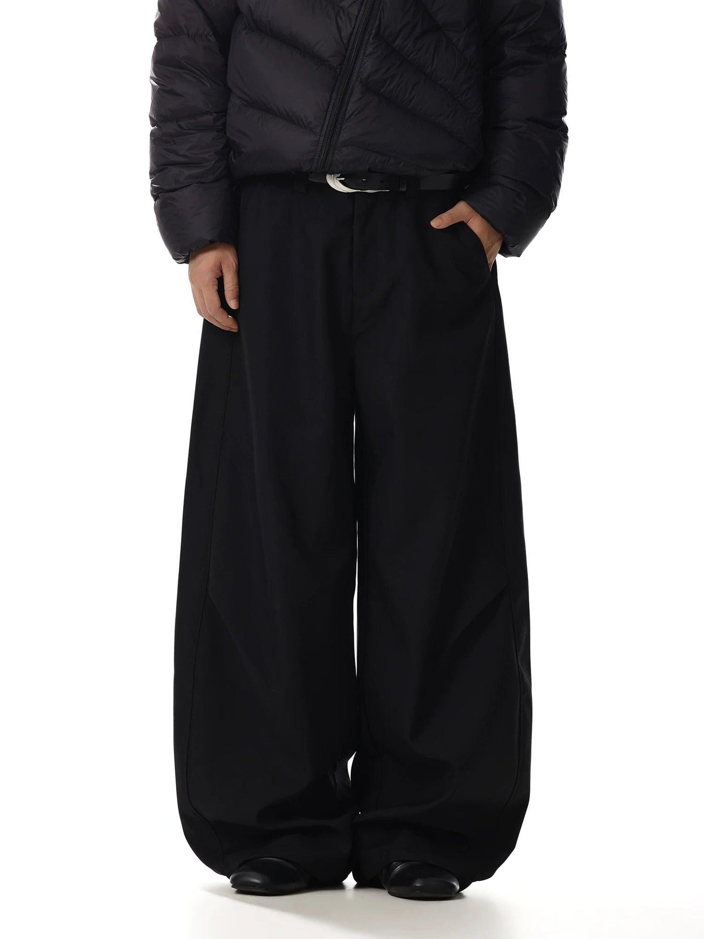 Curved Cut Wide Leg Trousers