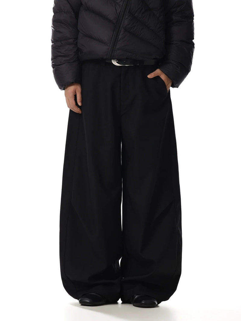 Curved Cut Wide Leg Trousers