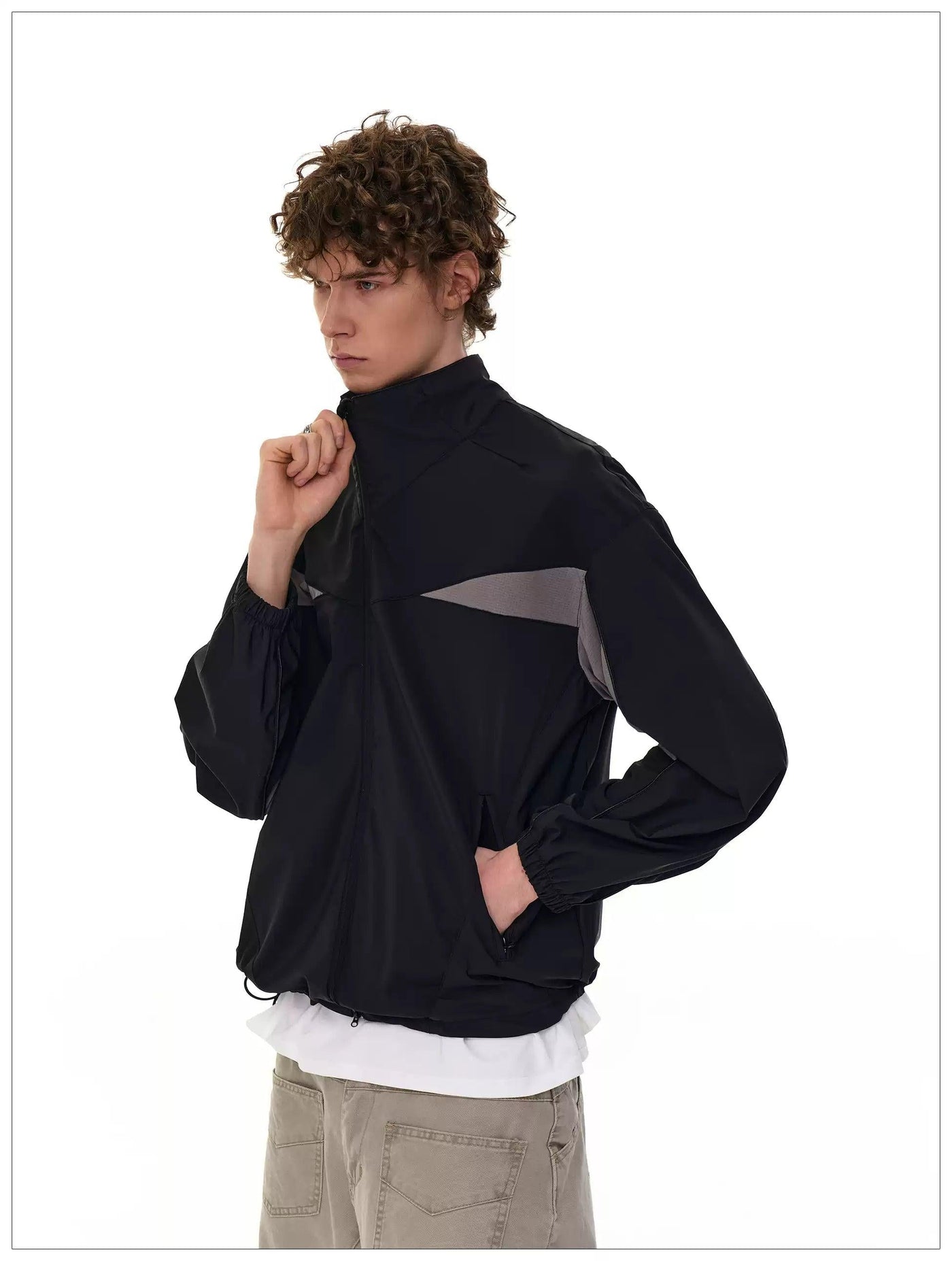 Contrast Spliced Nylon Jacket