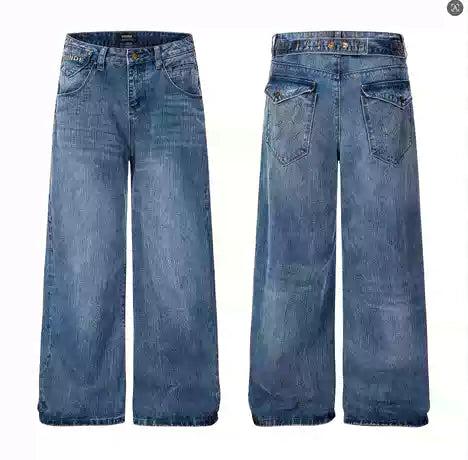 Back Strapped Embroidered Pockets Jeans