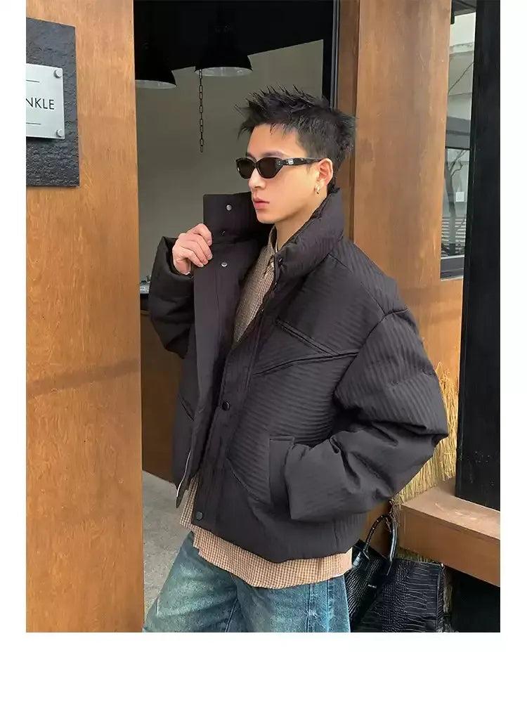 Textured Stand Collar Puffer Jacket