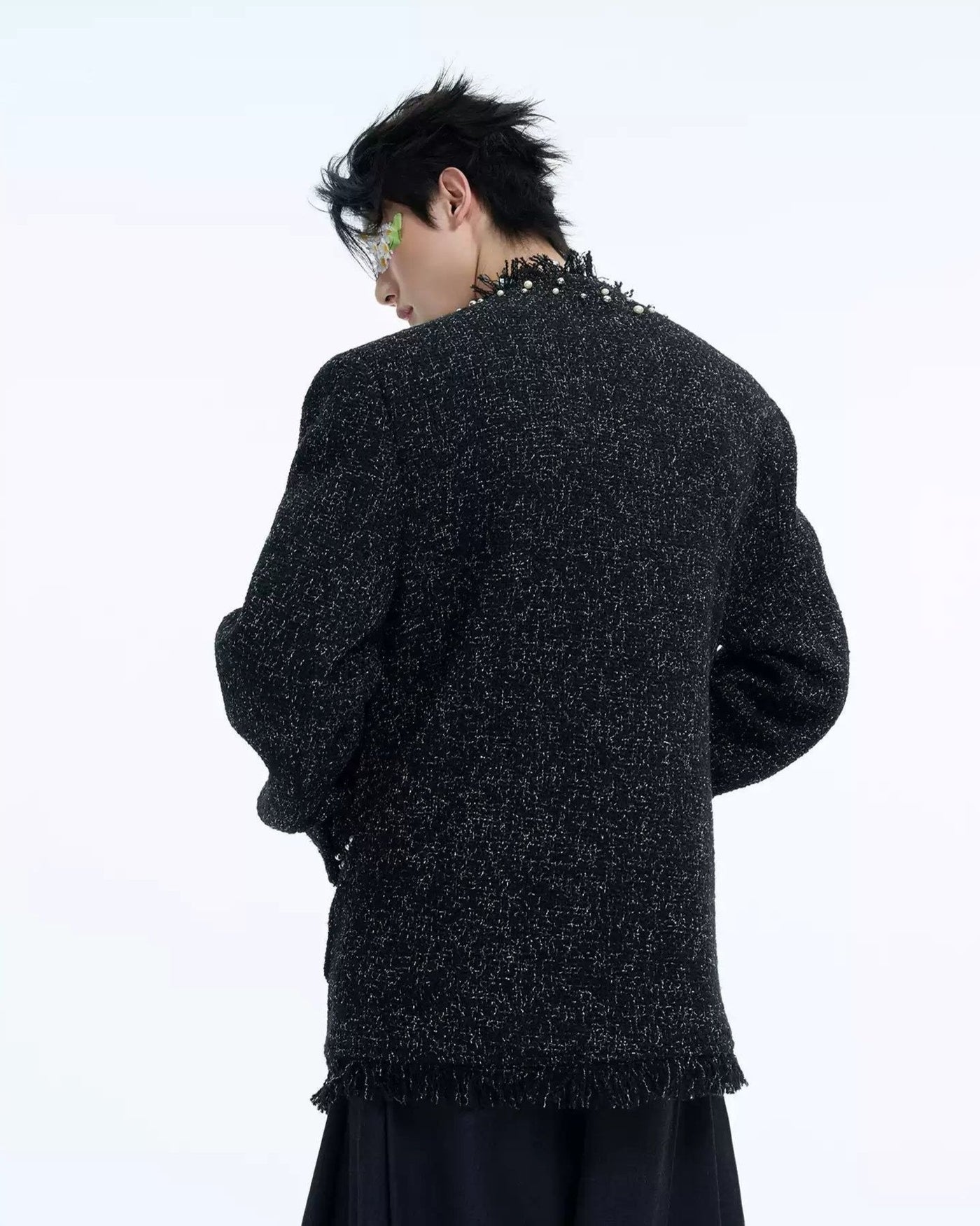 Pearled Frayed Textured Blazer