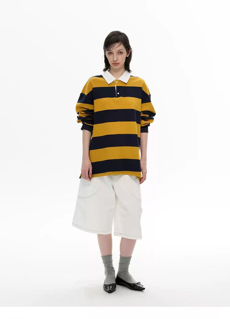 Wide Stripes Long Sleeve Polo