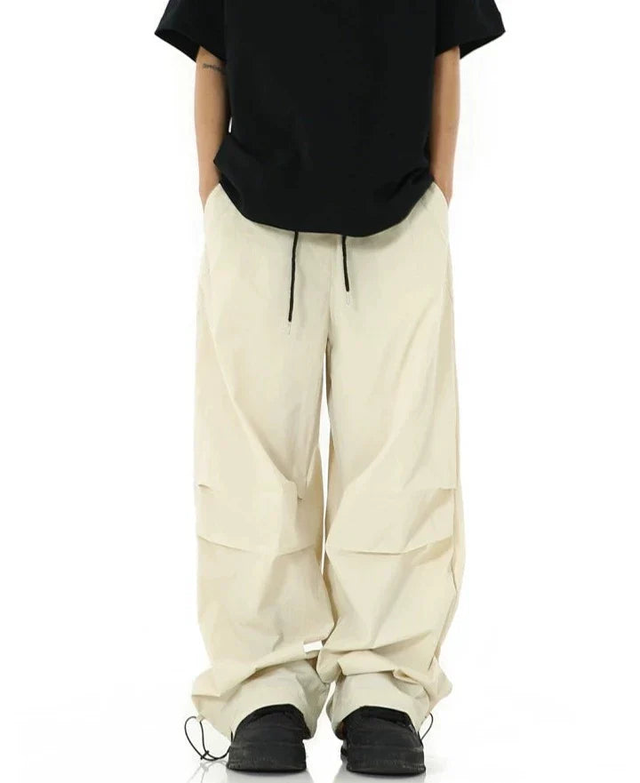 Casual Solid Drawstring Parachute Pants