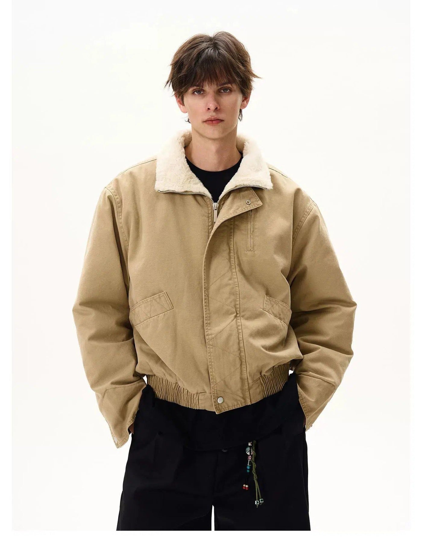 Fuzzy High Collar Short Jacket