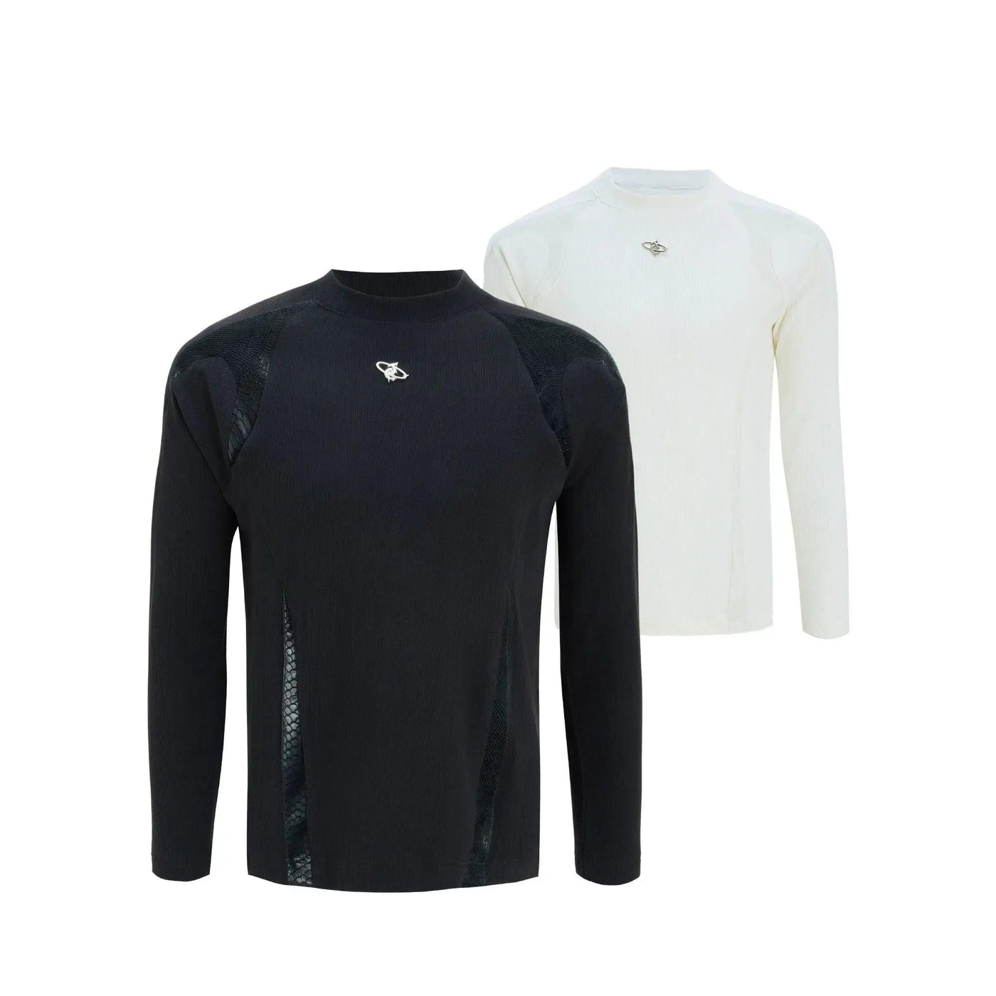 Textured Spliced Long Sleeve T-Shirt