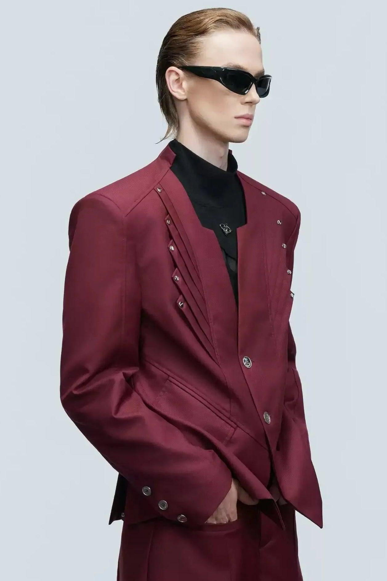 Multiple Pleats Collarless Blazer & Pants Set