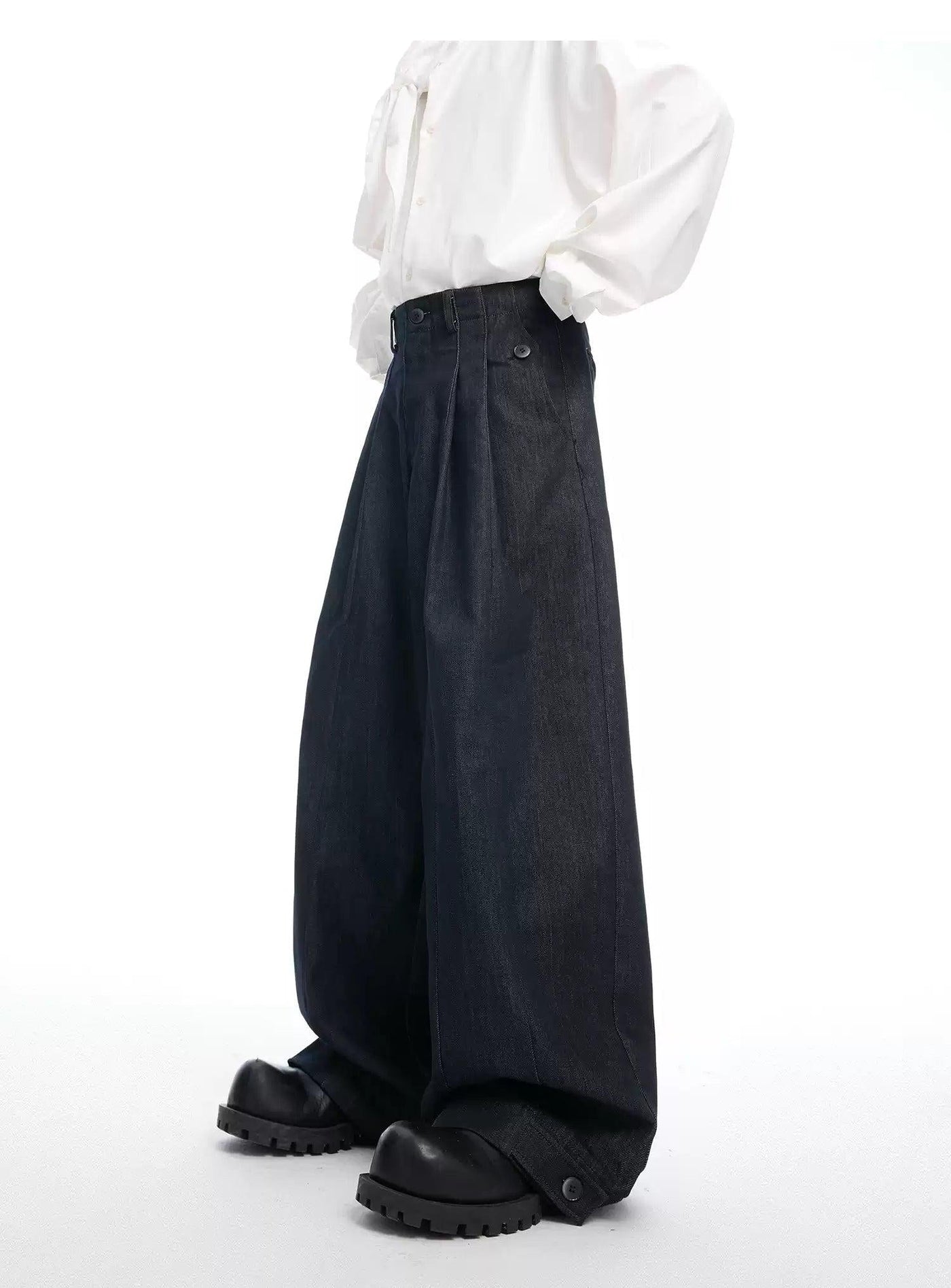 Pleated Button Cuff Wide Pants