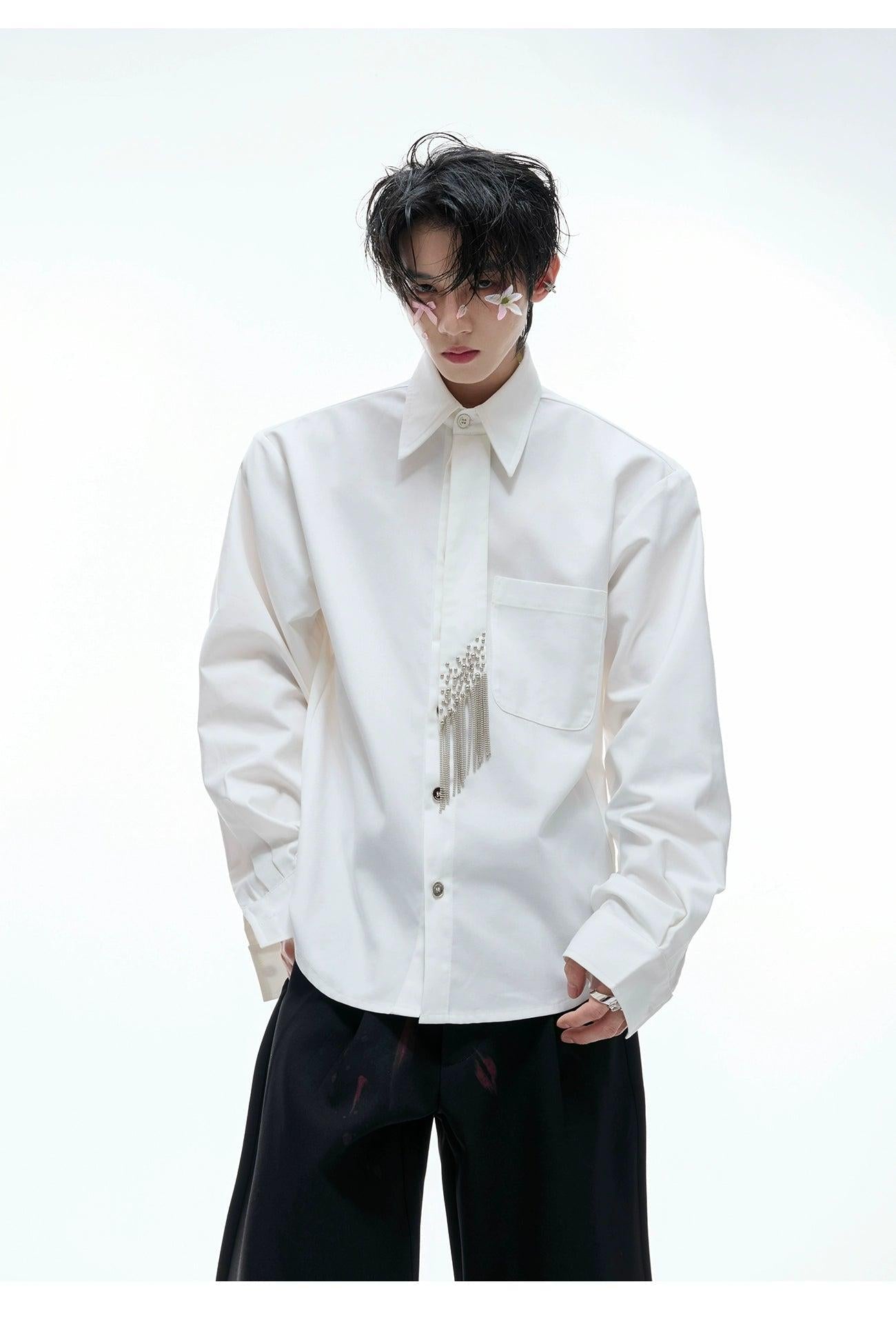 Metallic Buttons Neck-Tie Shirt