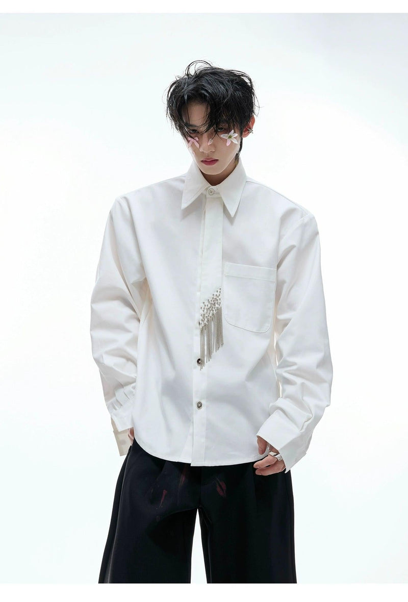 Metallic Buttons Neck-Tie Shirt